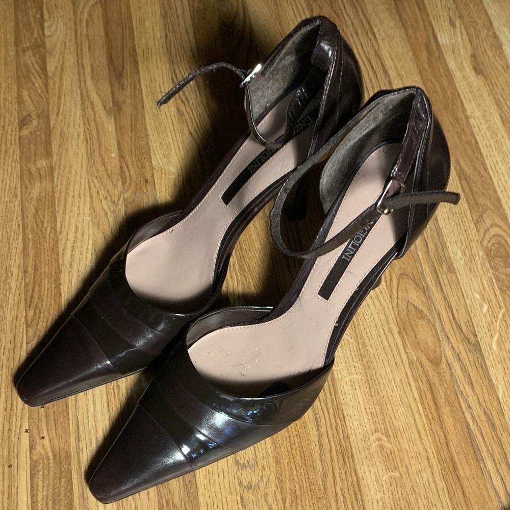 Enzo Angiolini Dark Brown Ankle-Strap Pointed Toe Heels